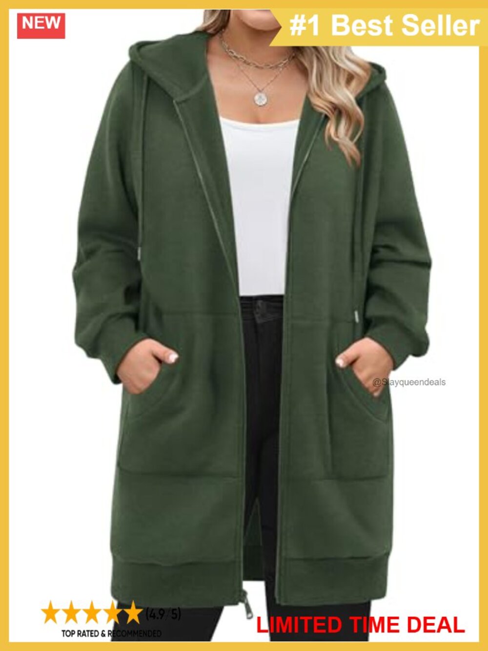 Plus Size Zip Up Hoodie Long Sleeve Fleece Sweatshirt with Pockets